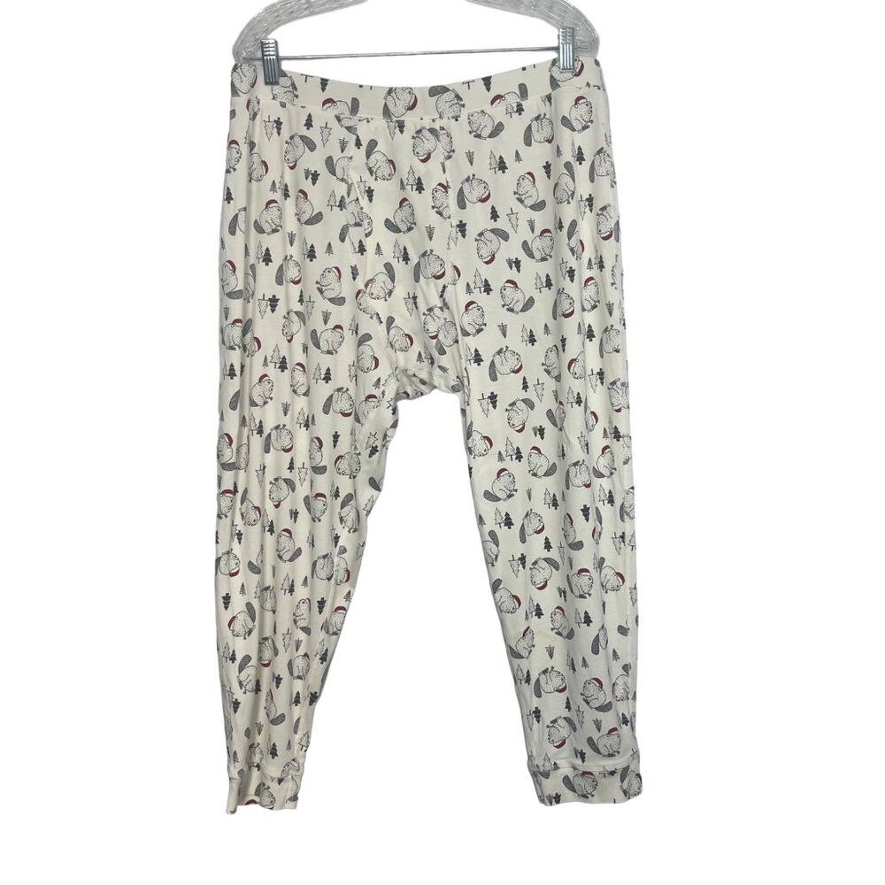 Duluth Trading Pajama Pants Beaver Print Mens 2XL Cream